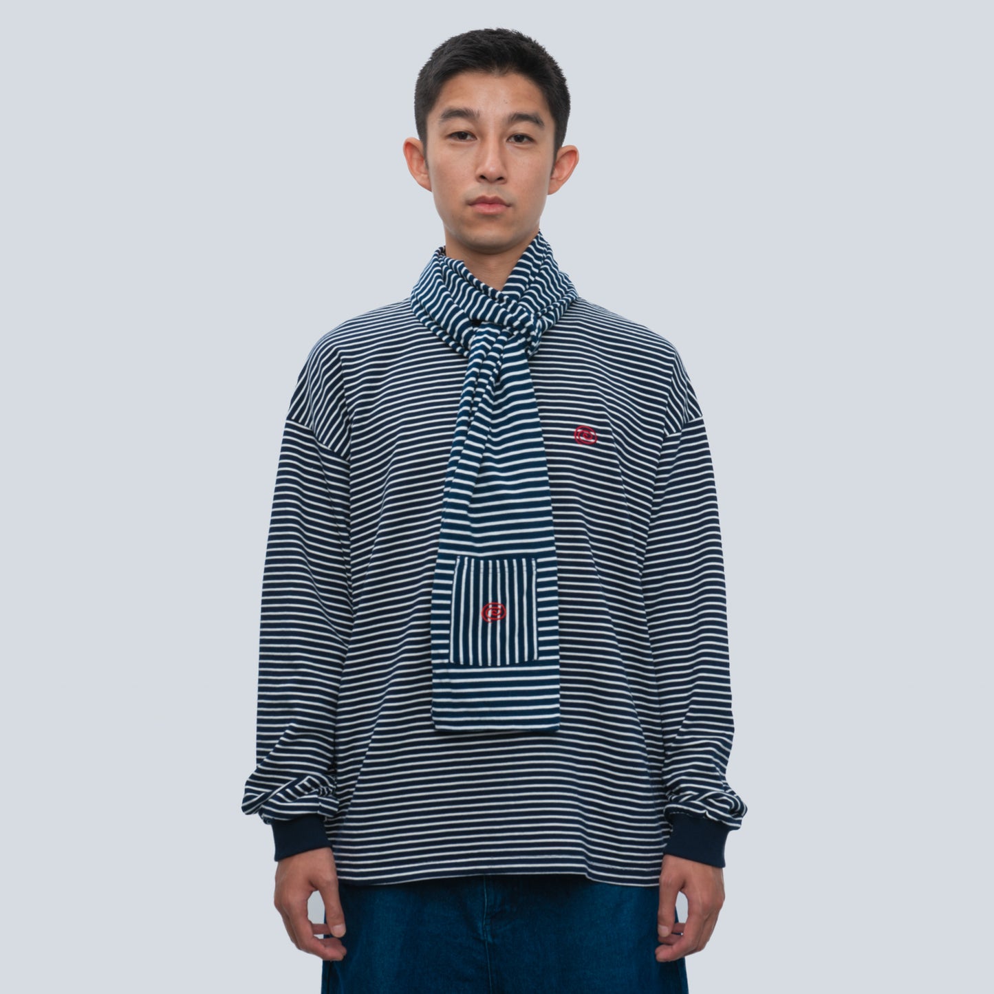 Border Scarf (WHITE&NAVY)