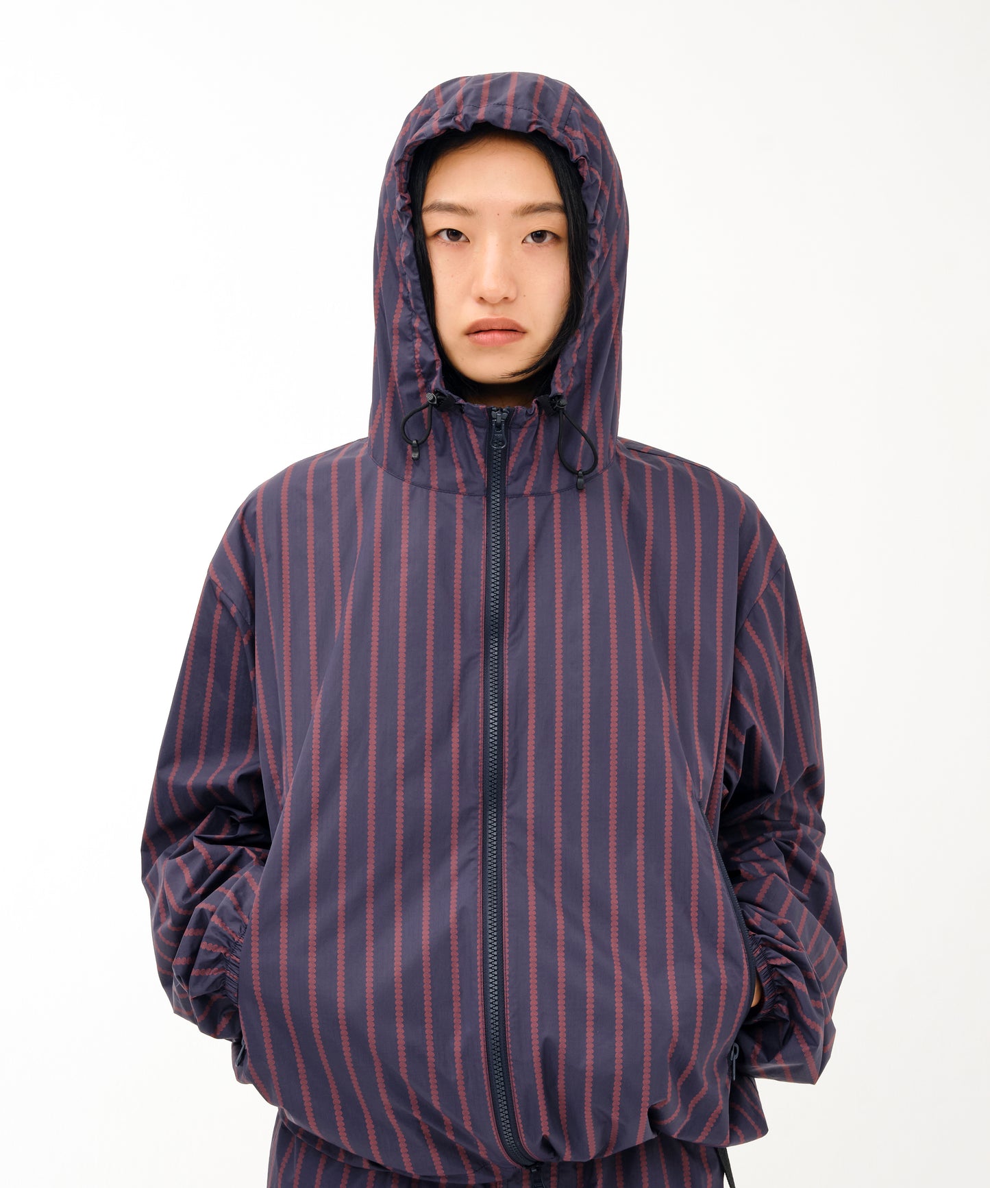 Stripe Nylon Hooded Jacket (NAVY)
