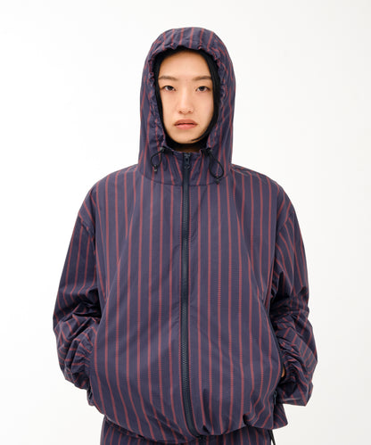 Stripe Nylon Hooded Jacket (NAVY)