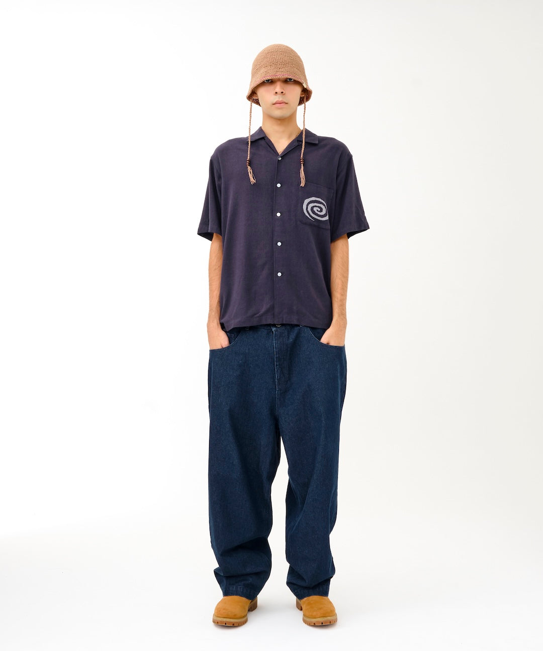 Open Collar S/S Shirt (NAVY) – SOL soonerorlater