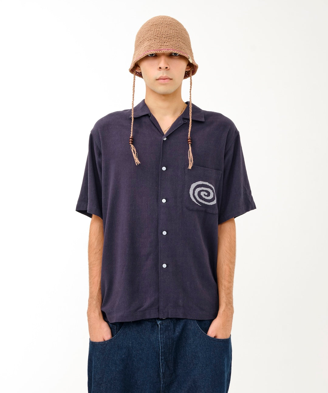 Open Collar S/S Shirt (NAVY)