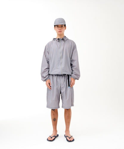 Stripe Nylon Hooded Jacket (GRAY)