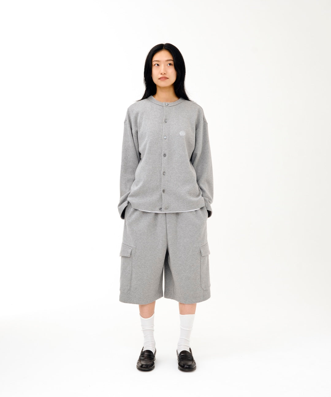 Waffle Crewneck Cardigan (GRAY)