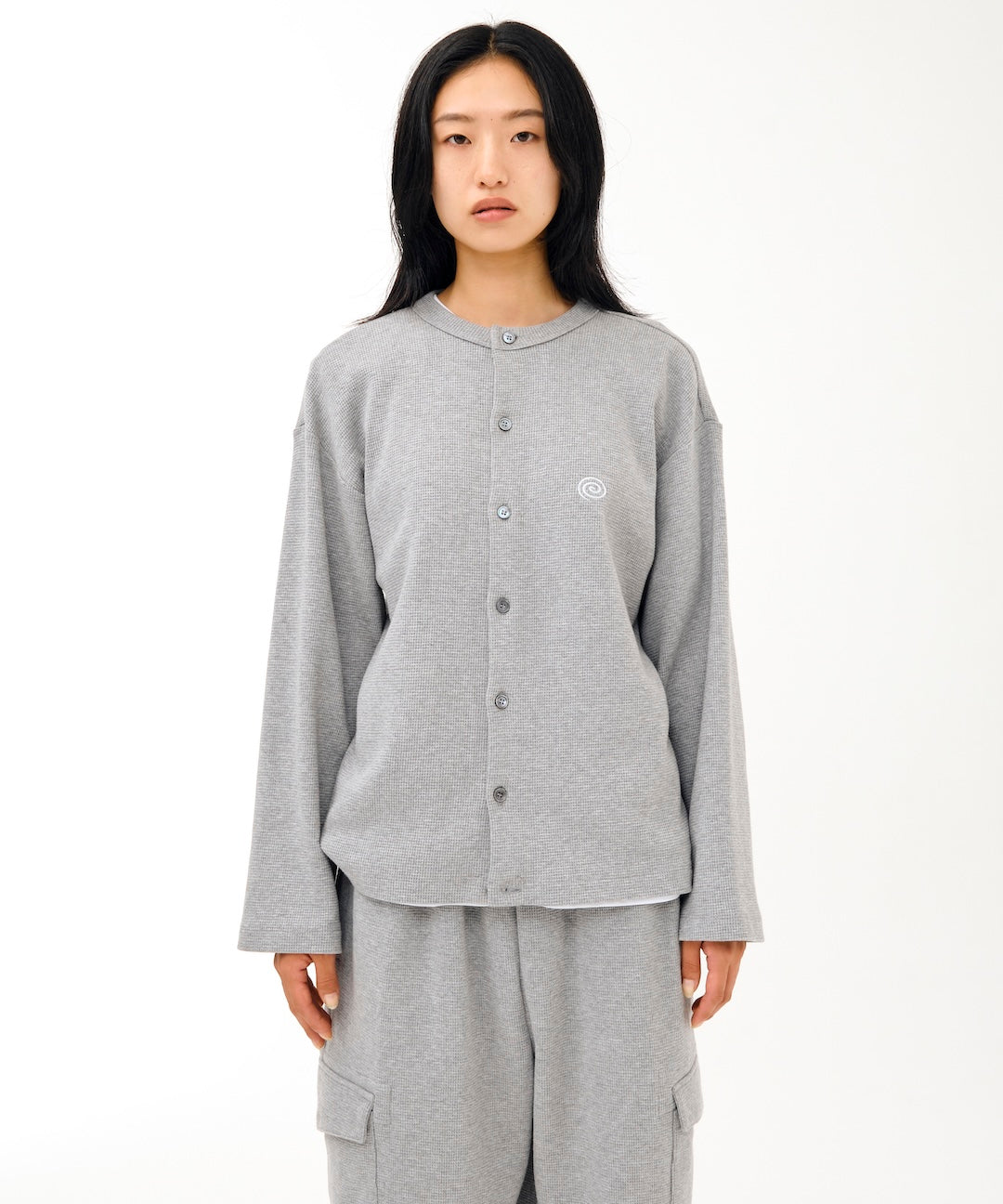 Waffle Crewneck Cardigan (GRAY)