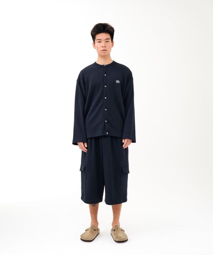Waffle Crewneck Cardigan (NAVY)