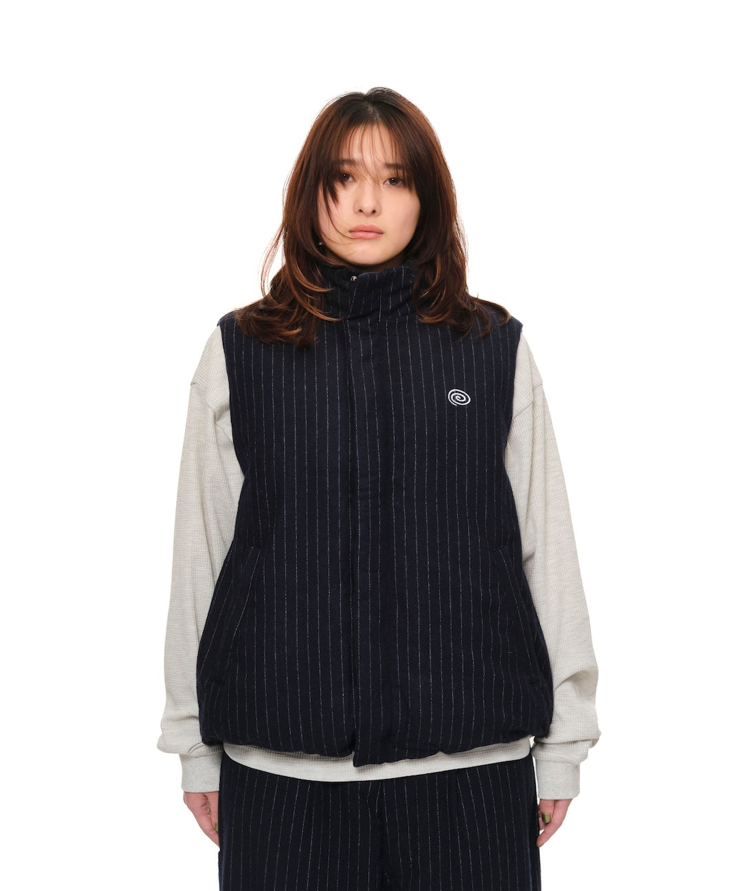 Pin-Stripe Padded Vest (NAVY)