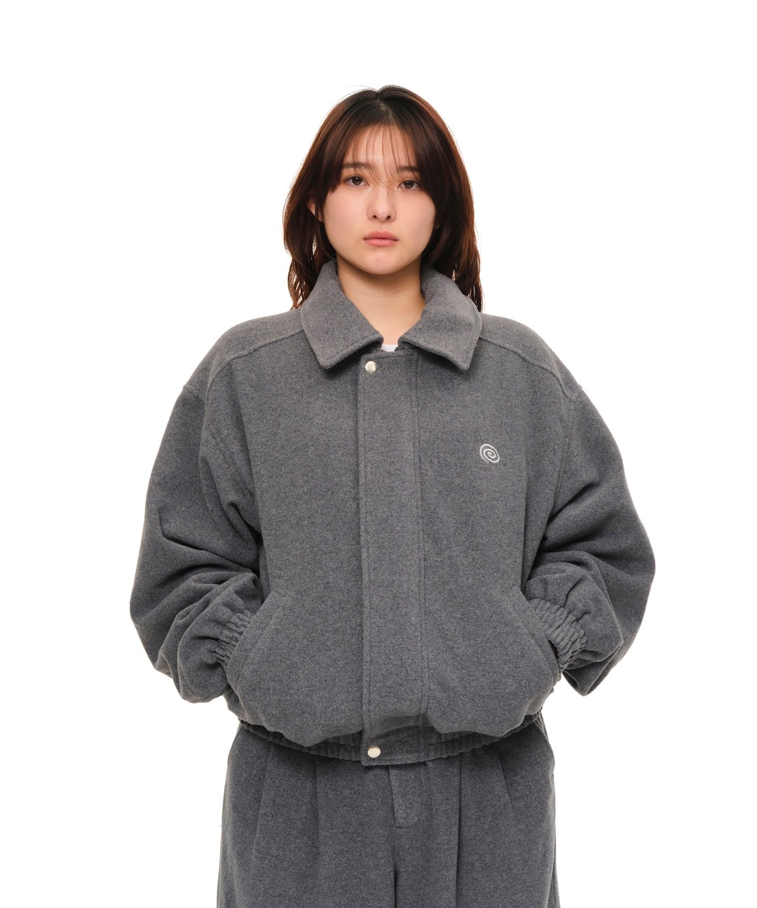 Wool-Blend Stand-Collar Jacket (GRAY)
