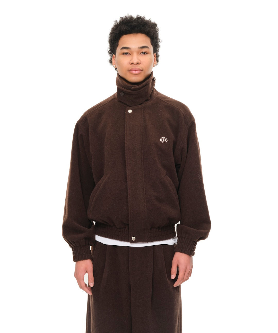 Wool-Blend Stand-Collar Jacket (BROWN)