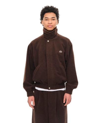 Wool-Blend Stand-Collar Jacket (BROWN)