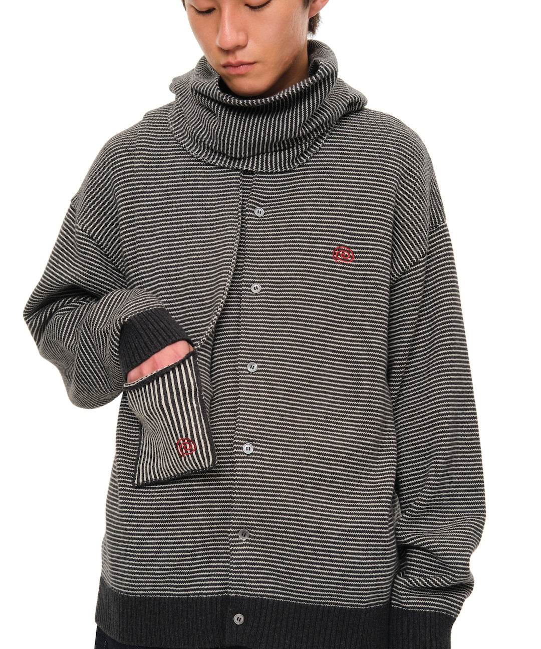 Knitted Border Scarf (BLACK&IVORY)