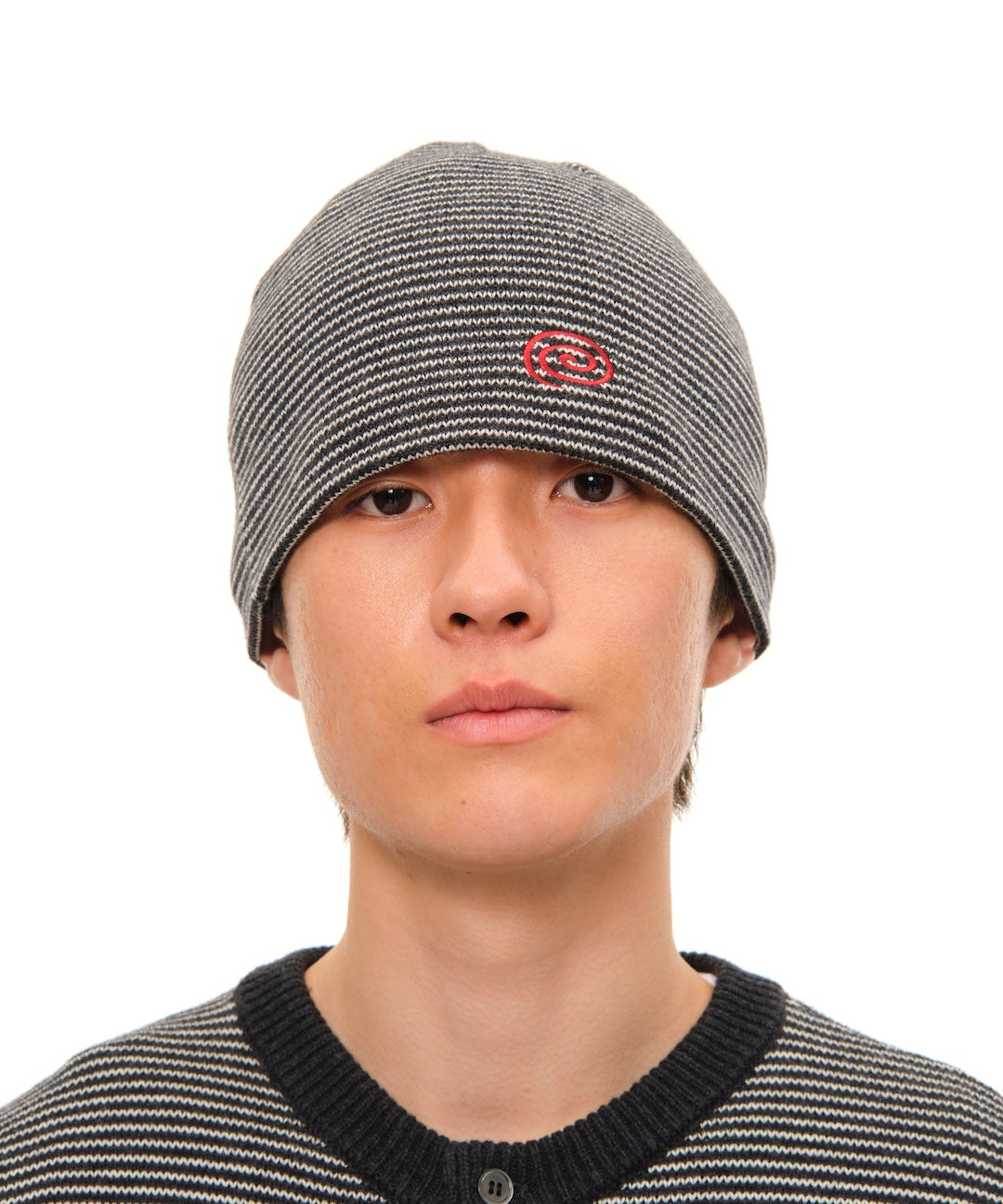 Knitted Border Beanie (BLACK&IVORY)