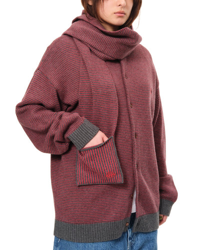 Knitted Border Scarf (BURGUNDY&CHARCOAL)