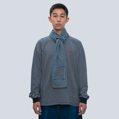 Border Scarf (WHITE&NAVY)