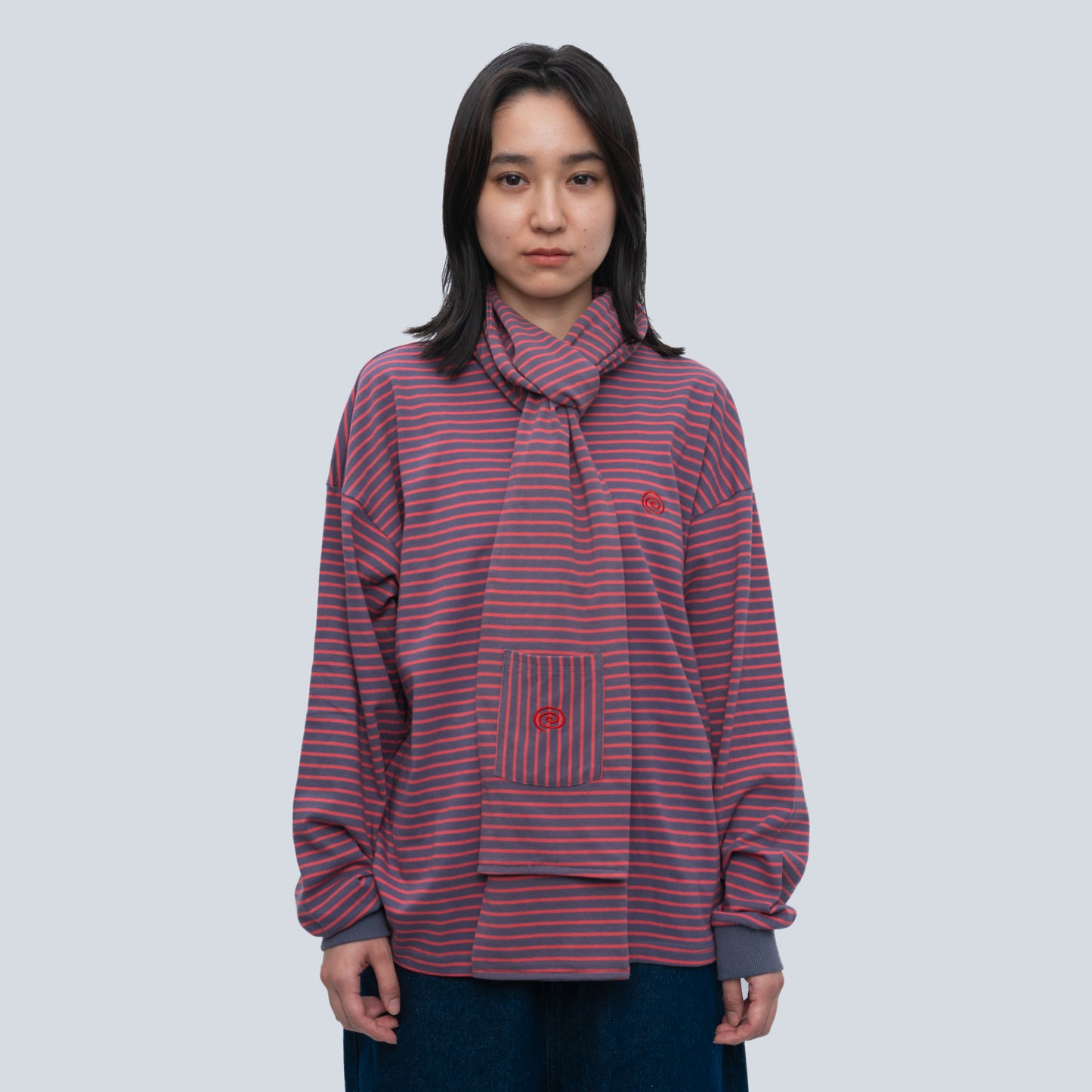 Border Scarf (GRAY&RED)