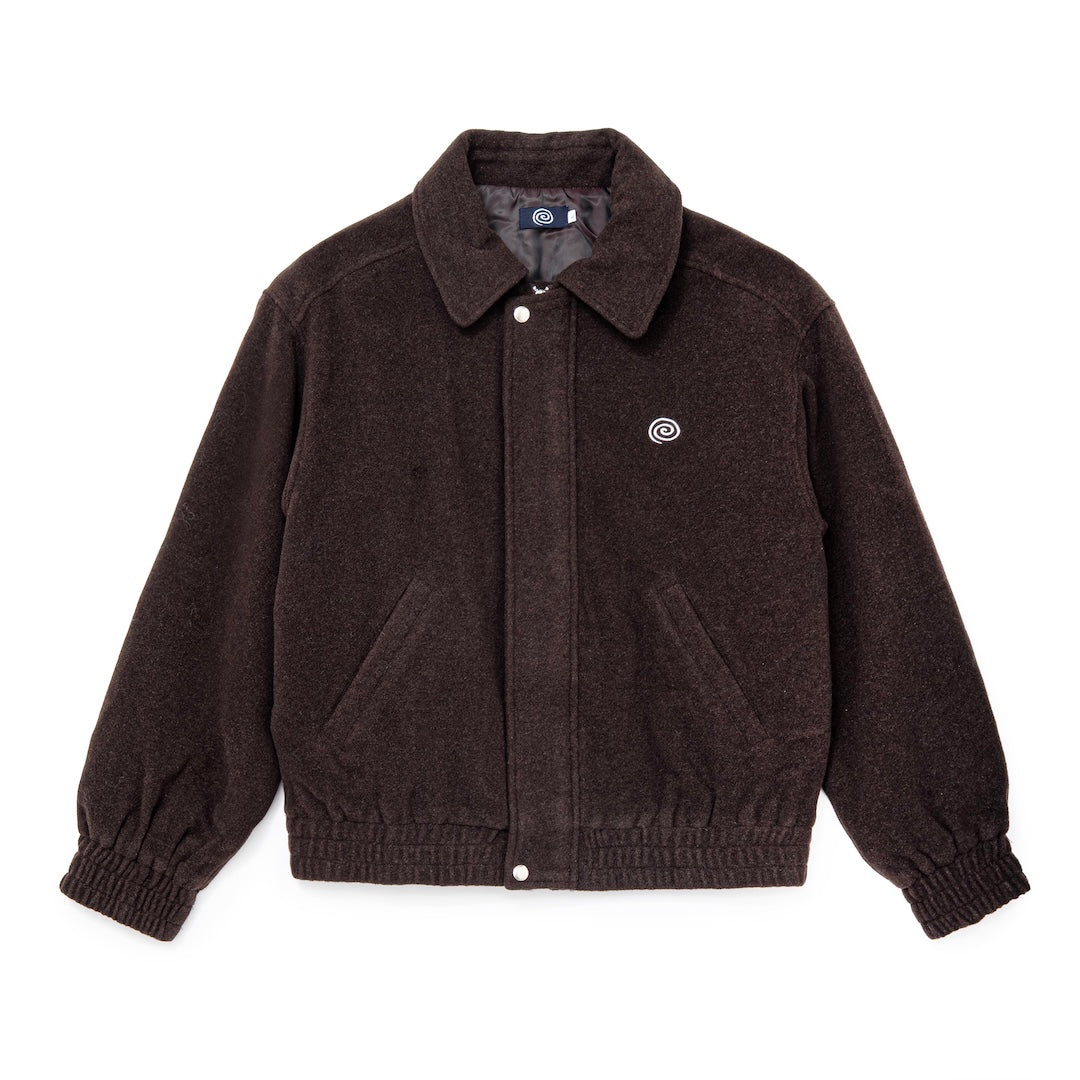 Wool-Blend Stand-Collar Jacket (BROWN)