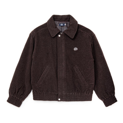 Wool-Blend Stand-Collar Jacket (BROWN)