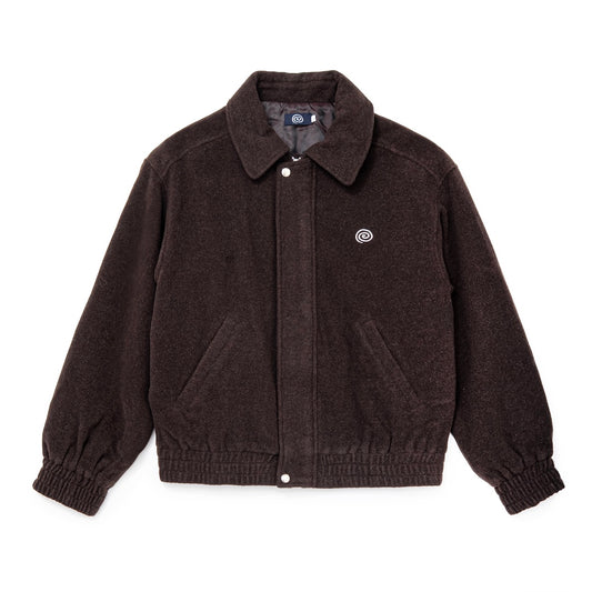 Wool-Blend Stand-Collar Jacket (BROWN)