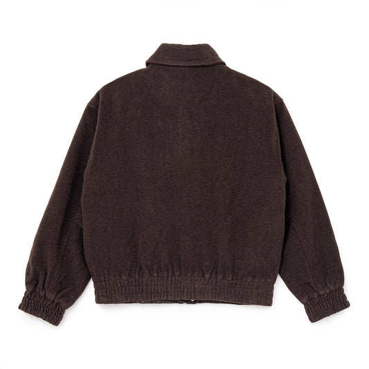 Wool-Blend Stand-Collar Jacket (BROWN)