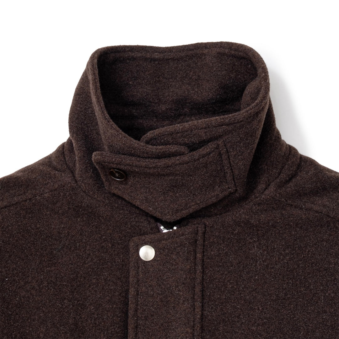 Wool-Blend Stand-Collar Jacket (BROWN)