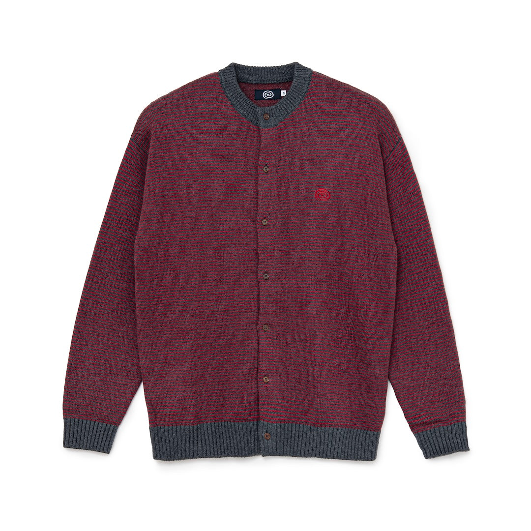 Knitted Border Cardigan (BURGUNDY&CHARCOAL)