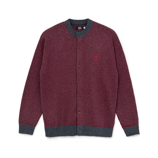 Knitted Border Cardigan (BURGUNDY&CHARCOAL)