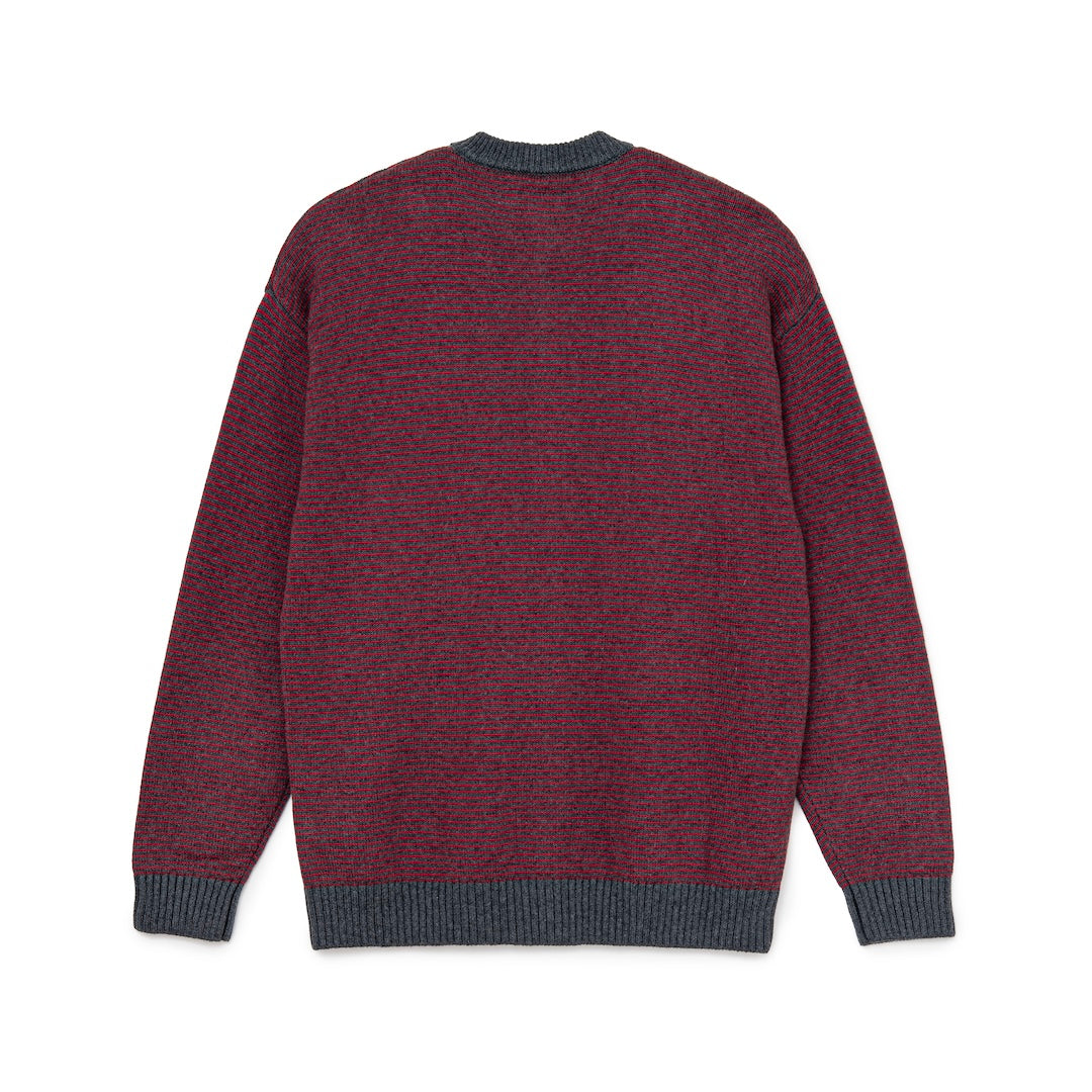 Knitted Border Cardigan (BURGUNDY&CHARCOAL)
