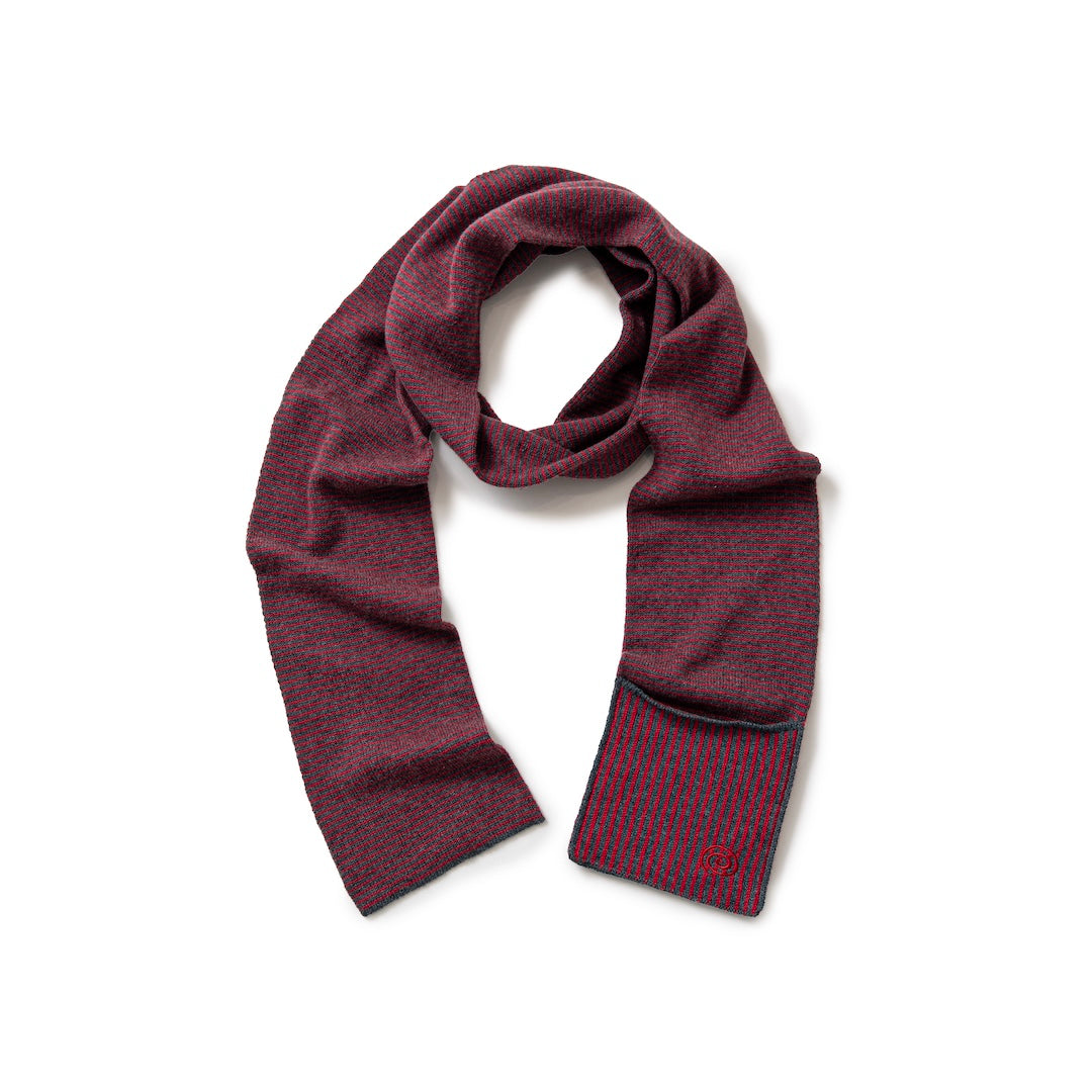 Knitted Border Scarf (BURGUNDY&CHARCOAL)